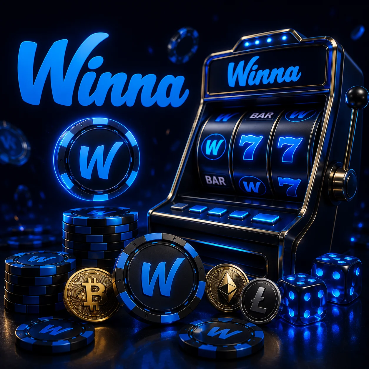 Winna casino slot machine with poker chips and crypto coins